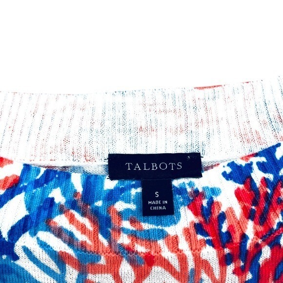 Talbots Coral Print Long‎ Sleeve Knit Top Nautical Beachy Casual Size S - Picture 3 of 7
